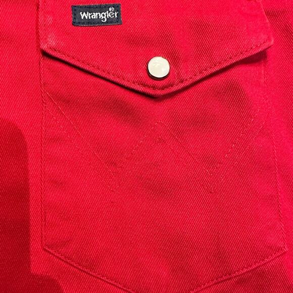Wrangler Mens 15.5 x 33 Red Twill Long Sleeve Pearl Snap Western Shirt W Pockets - Picture 6 of 7